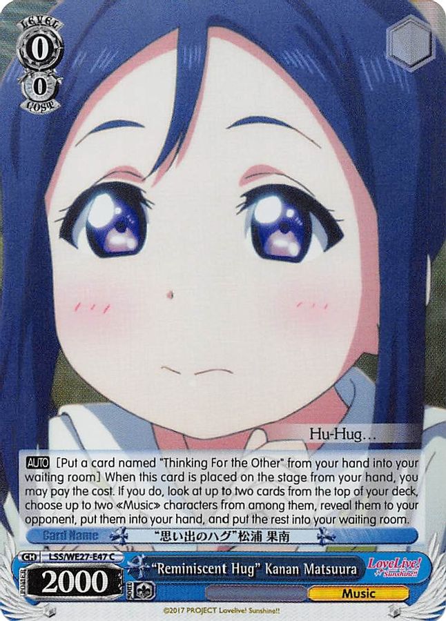 "Reminiscent Hug" Kanan Matsuura C waifu card — Weiss Schwarz