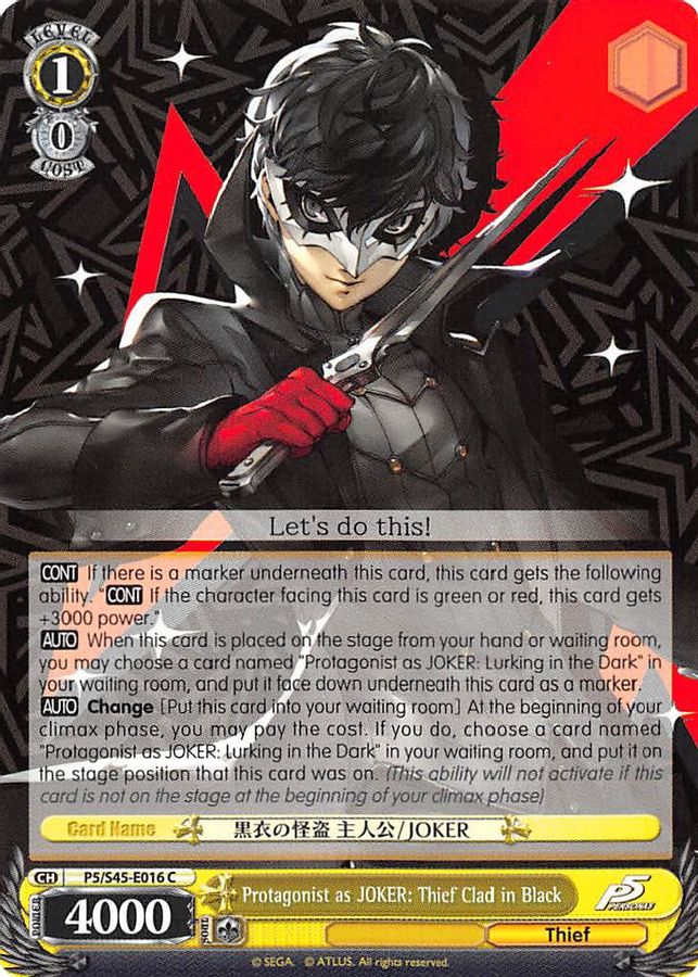 Protagonist as JOKER: Thief Clad in Black C waifu card — Weiss Schwarz