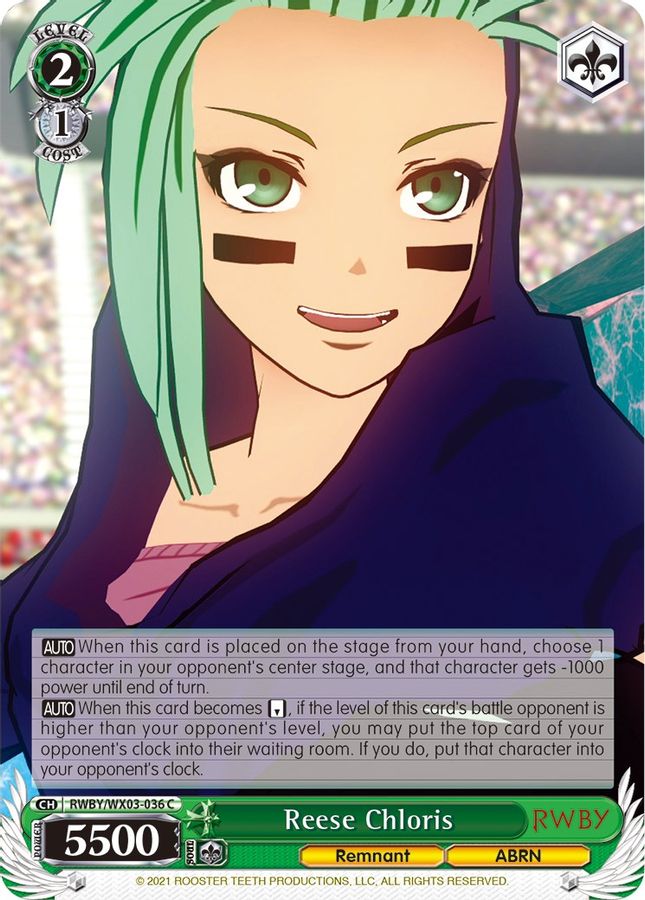 Reese Chloris C waifu card — Weiss Schwarz