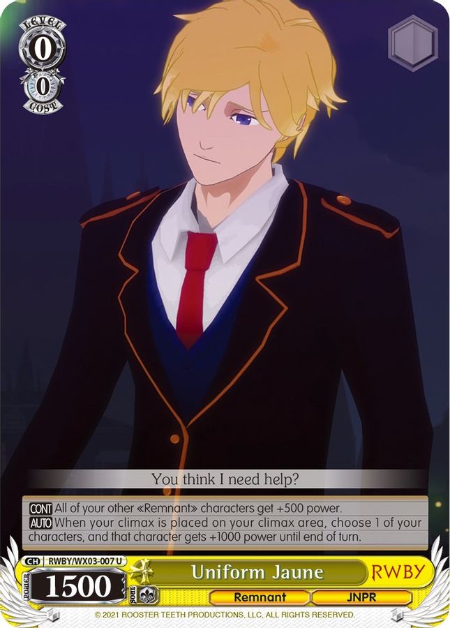 Uniform Jaune U waifu card — Weiss Schwarz