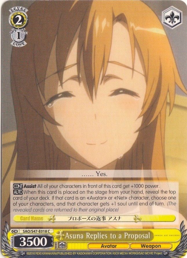 Asuna Replies to a Proposal C waifu card — Weiss Schwarz