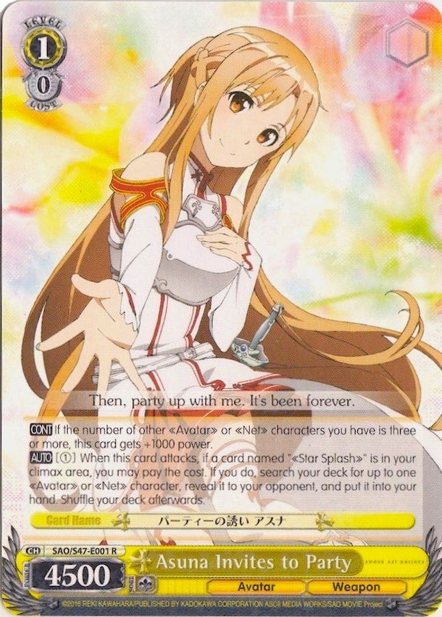 Asuna Invites to Party R waifu card — Weiss Schwarz