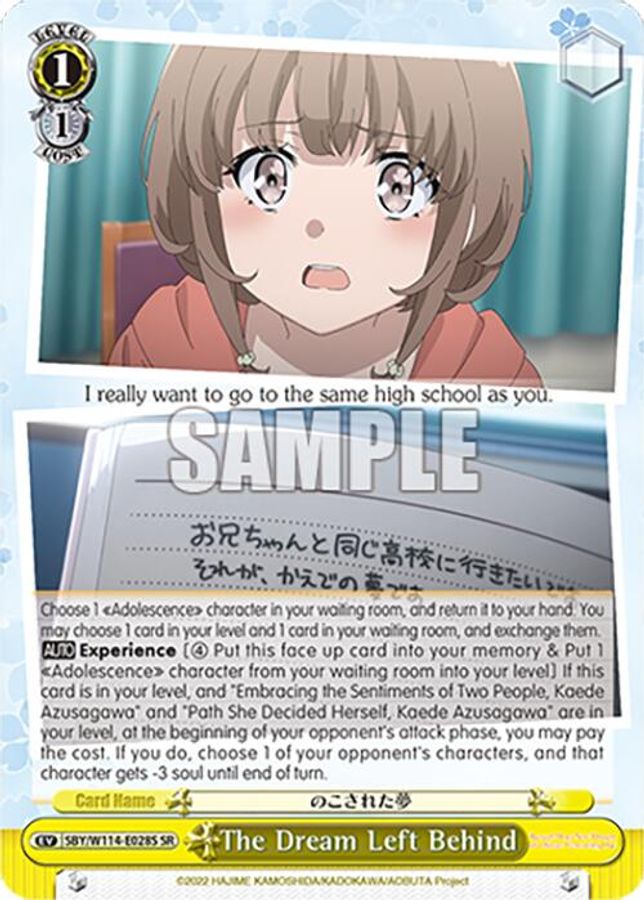 The Dream Left Behind SR waifu card — Weiss Schwarz