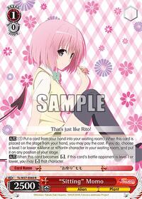 "Sitting" Momo R waifu card — Weiss Schwarz